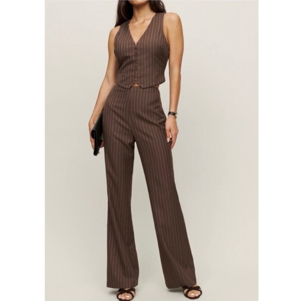 REFORMATION Cohen Brown Pinstripe Vest and Pant Suit Set